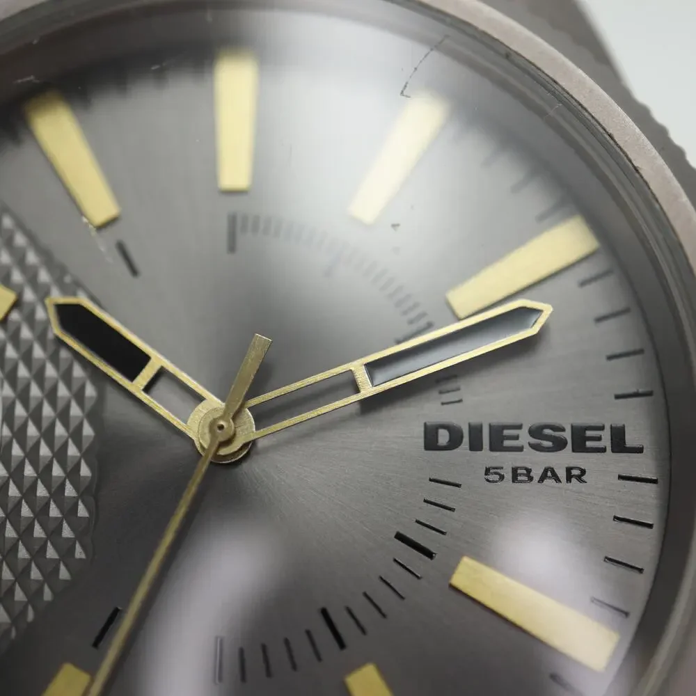 Diesel Mens Gunmetal Gray 46mm Watch Brown Faux Leather DZ1843 w New Battery